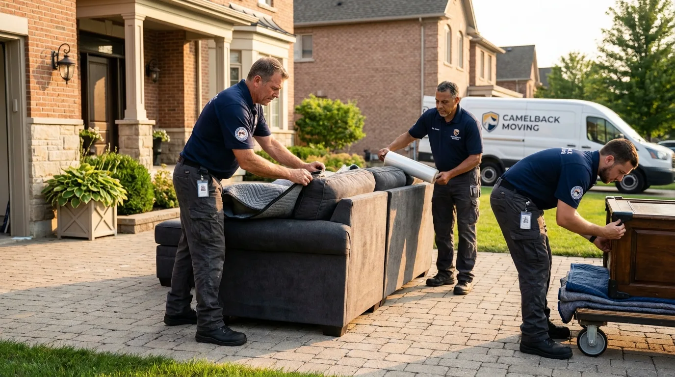 Large estate moving crew wrapping furniture in Belmont, NC