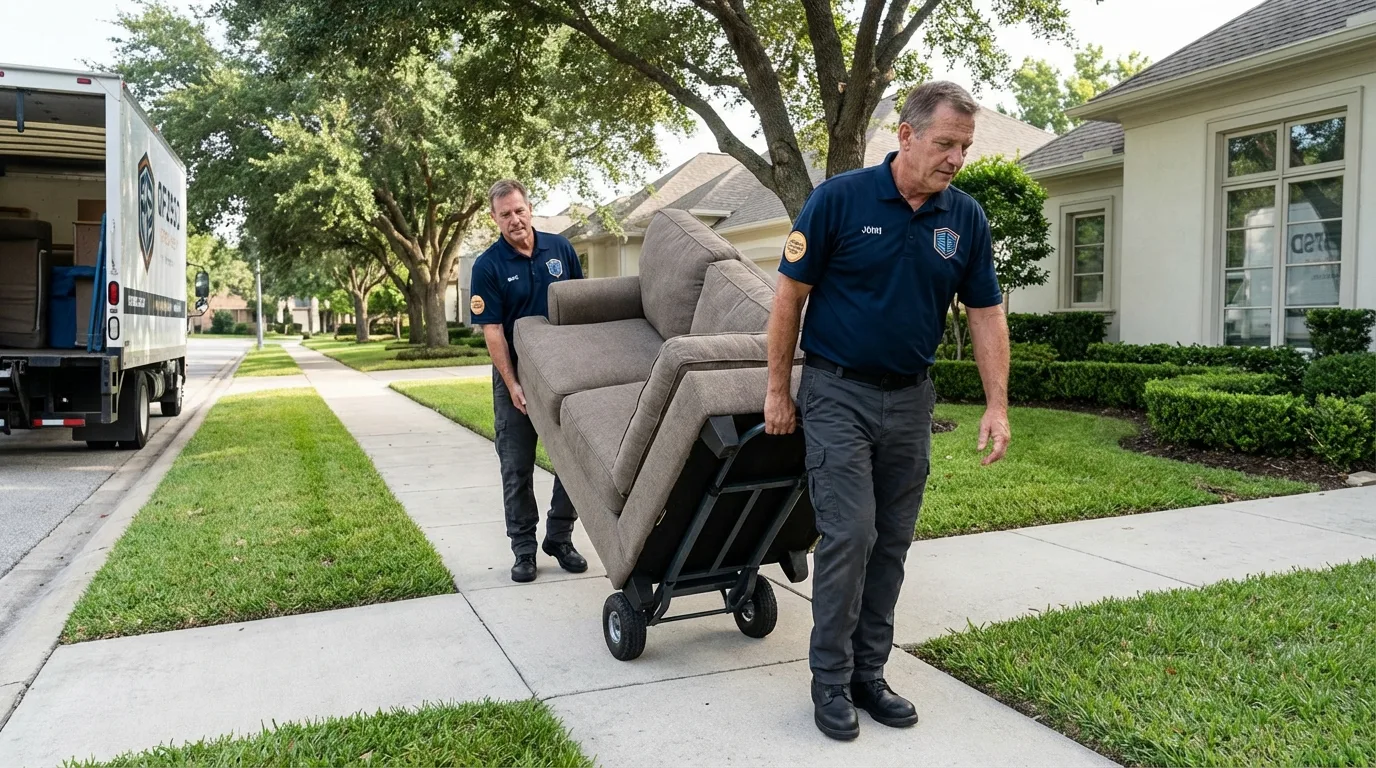 Local residential moving crew loading furniture in Belmont, NC